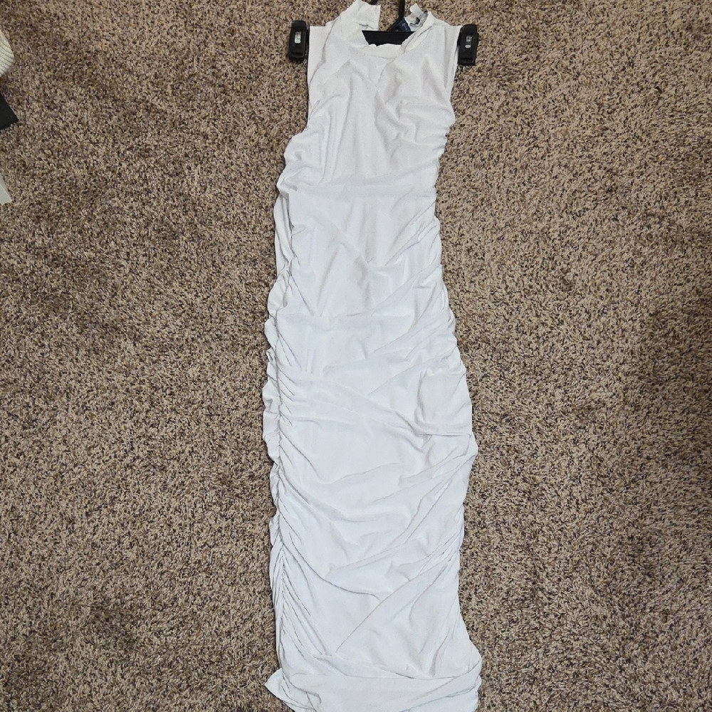 Fashion Nova White Ruched Maxi Dress